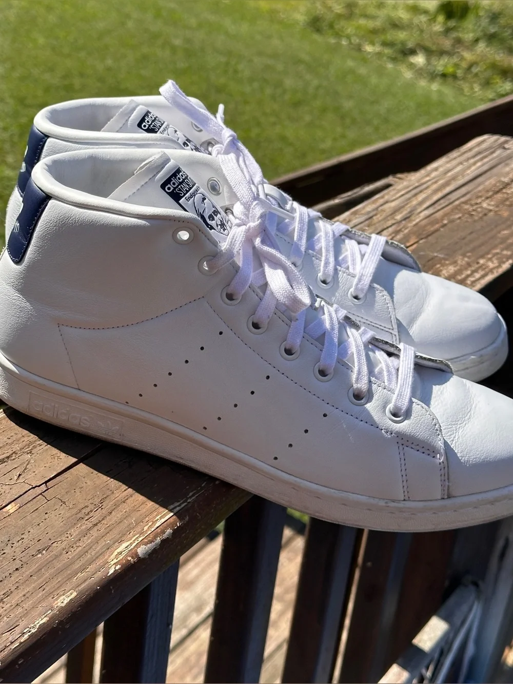 Adidas Stan Smith Mid Mens 11.5 White Navy Leather High Top Sneakers